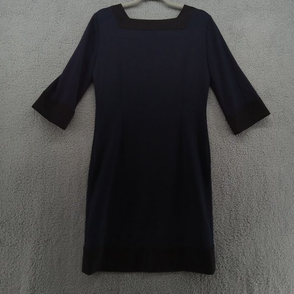 Tahari Dress Womens 4 Black Navy Color Block Tunic 3/4‎ Sleeve Basic Classicore - Picture 6 of 10